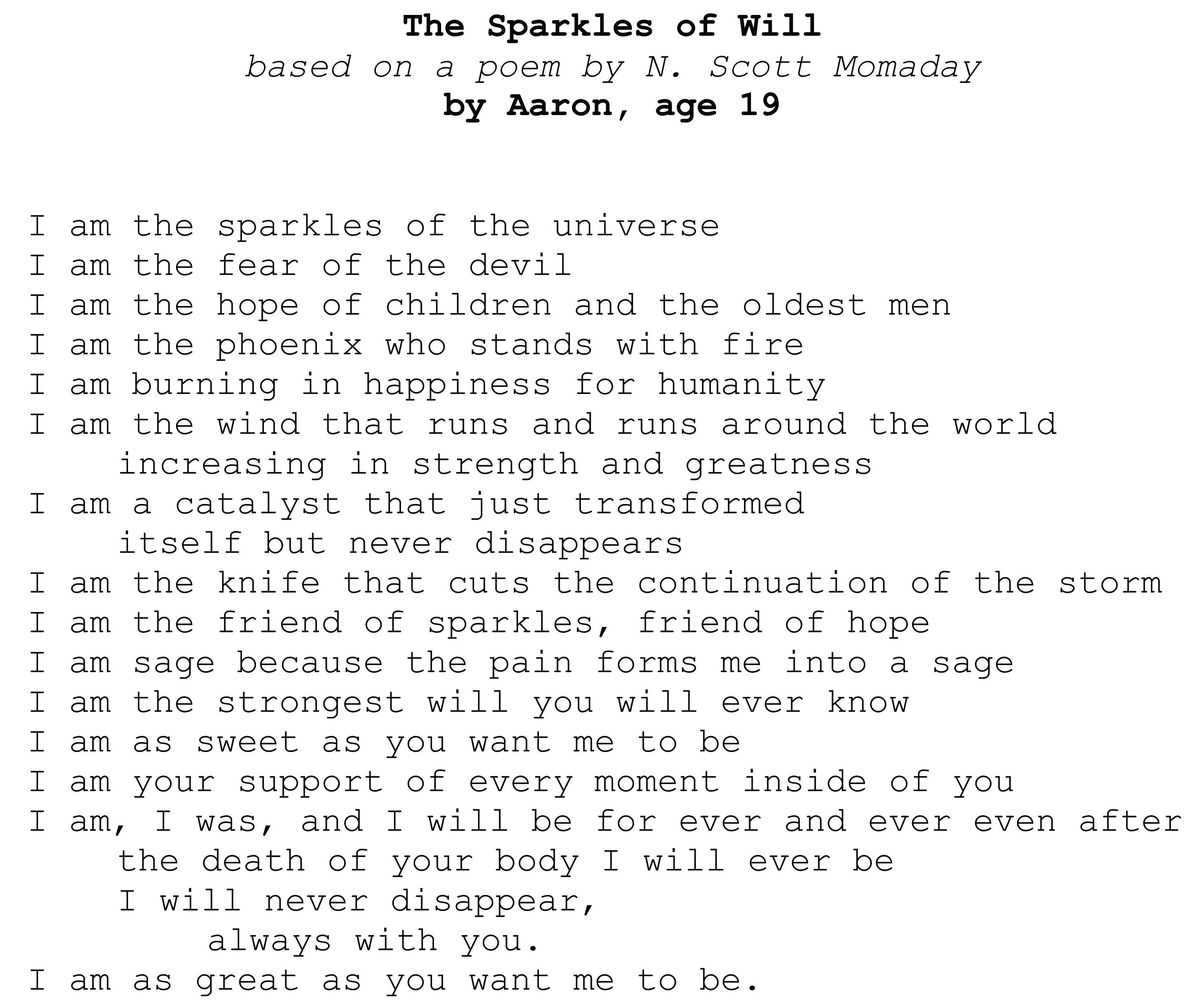 Aaron, The Sparkles of Will